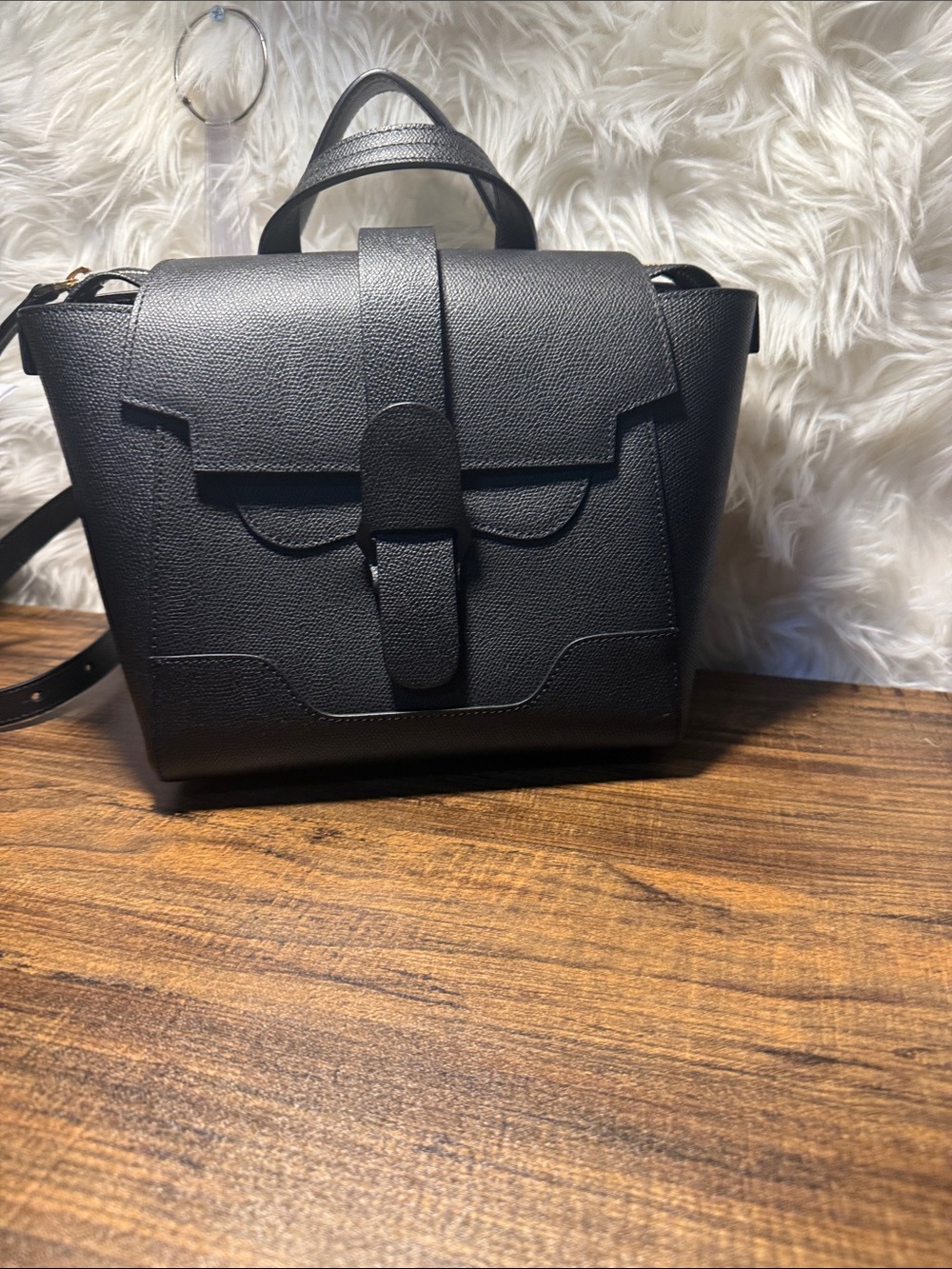 Senreve Black Pebbled Leather Convertible Crossbody